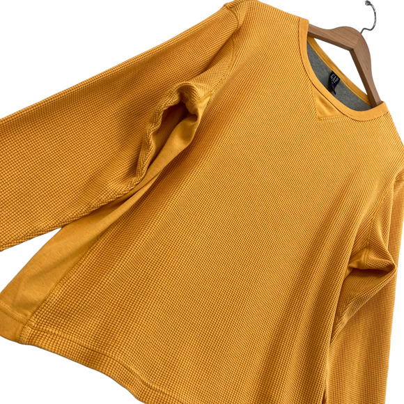 Gap Waffle Knit Thermal Mens Small Yellow Long Raglan Sleeve Crew Neck Pullover - Picture 6 of 12